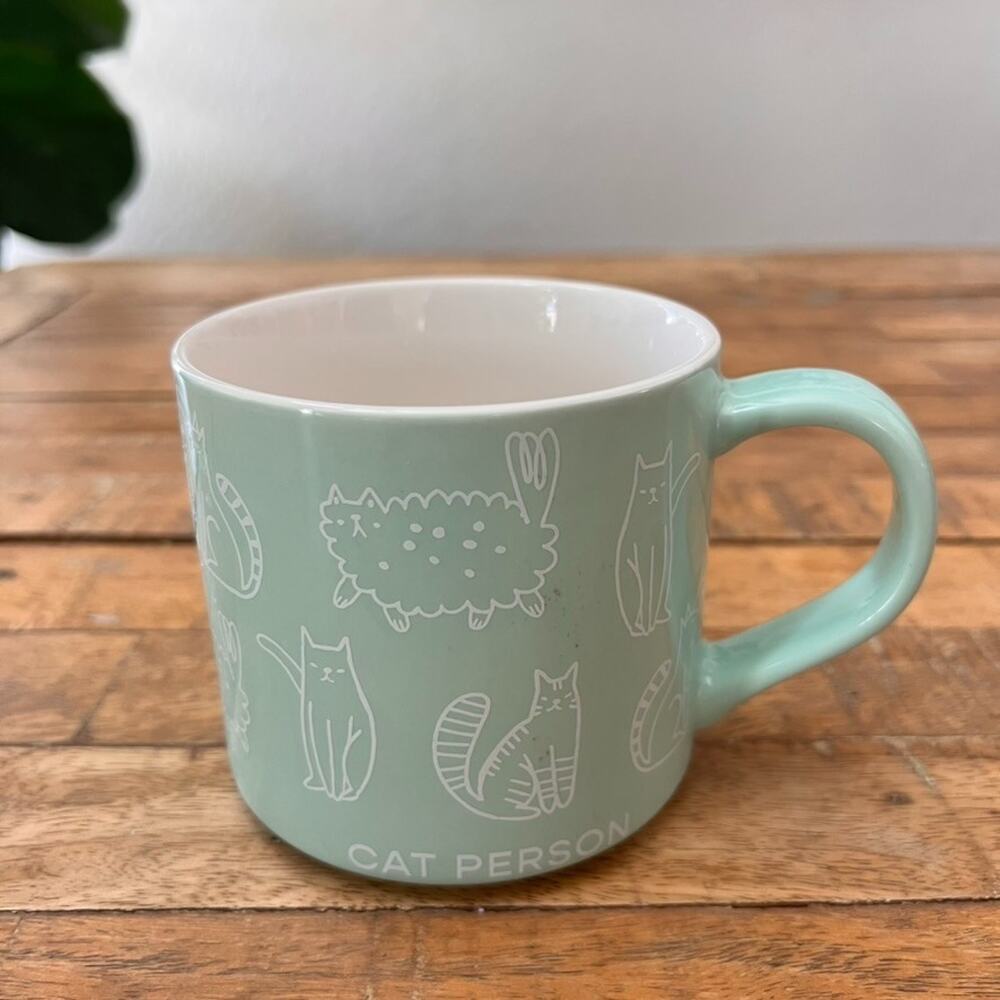 Parker Lane Mug Cat Person Coffee Tea Cup Mint Green Aqua 16 Oz Stoneware